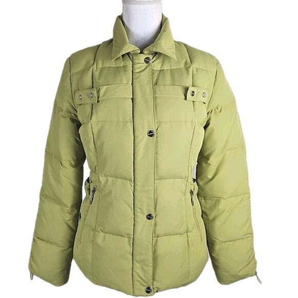 Snow Beauty ~Woman Size M~ Green Winter Down Belted Puffer Coat Jacket Zip-Up. - Picture 1 of 16